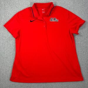 Ole Miss Rebels Nike Dri-Fit Polo Shirt Womens XL Short Sleeve Red Navy Collared